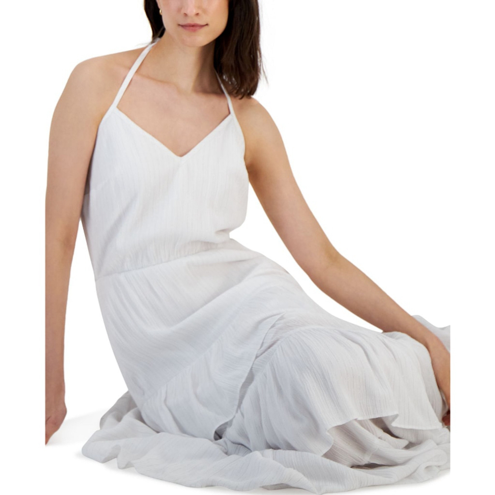 INC International Concepts White & Silver Halter-Neck Tiered Maxi Dress NWT - Picture 4 of 10